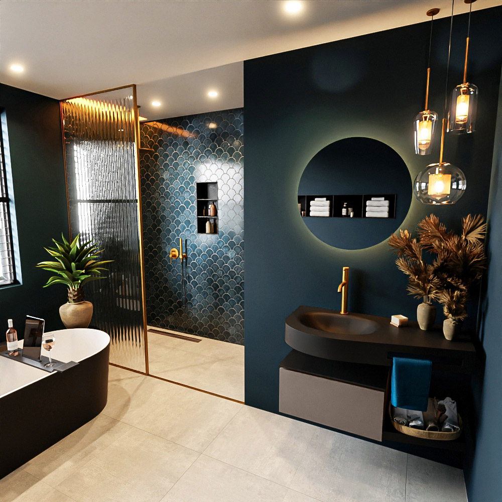 MONDIAZ RIVA 100cm mueble de baño / estante color Smoke con 1 cajón. Lavabo DULCET Izquierda 1 orificio, color Urban. 1 MONDIAZ RIVA 100cm mueble de baño / estante color Smoke con 1 cajón. Lavabo DULCET Izquierda 1 orificio