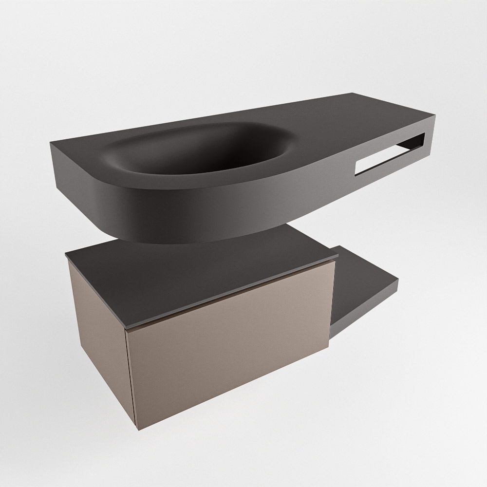 MONDIAZ RIVA 100cm mueble de baño / estante color Smoke con 1 cajón. Lavabo DULCET Izquierda sin orificio, color Dark Grey. - Imagen 4