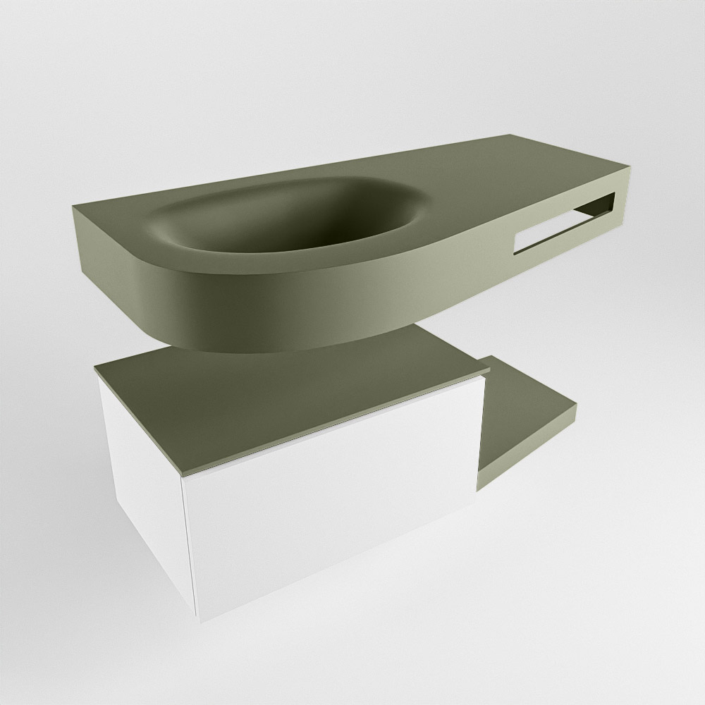 MONDIAZ RIVA 100cm mueble de baño / estante color Talc con 1 cajón. Lavabo DULCET Izquierda sin orificio, color Army. 4 MONDIAZ RIVA 100cm mueble de baño / estante color Talc con 1 cajón. Lavabo DULCET Izquierda sin orificio, color Army. - Imagen 4