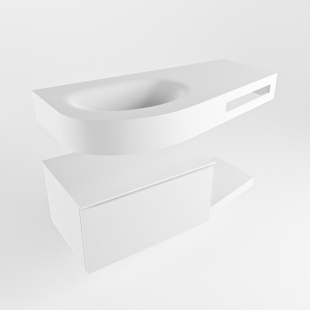 MONDIAZ RIVA 100cm mueble de baño / estante color Talc con 1 cajón. Lavabo DULCET Izquierda 1 orificio, color Talc. 4 MONDIAZ RIVA 100cm mueble de baño / estante color Talc con 1 cajón. Lavabo DULCET Izquierda 1 orificio, color Talc. - Imagen 4