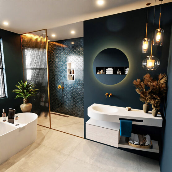 MONDIAZ RIVA 120cm mueble de baño / estante color Underlayment con 1 cajón. Lavabo DULCET Izquierda sin orificio