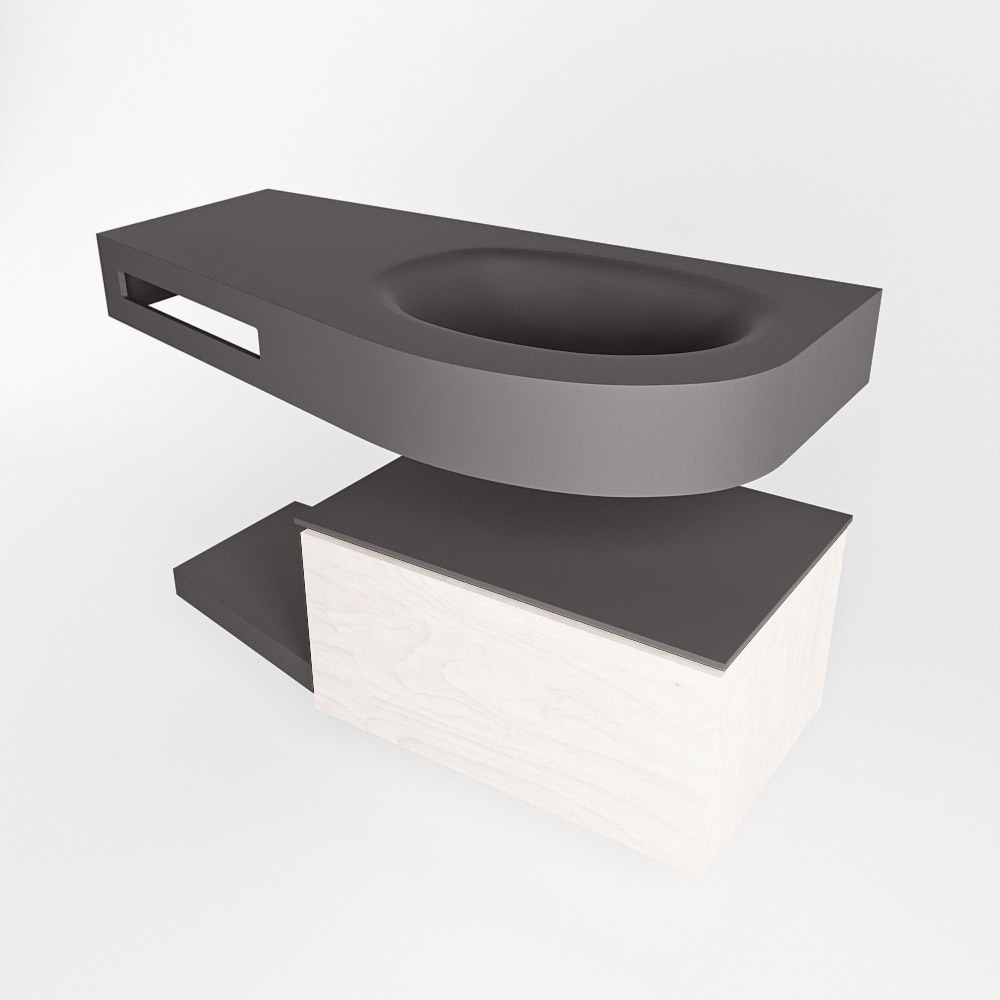 MONDIAZ RIVA 100cm mueble de baño / estante color Underlayment con 1 cajón. Lavabo DULCET Derecho sin orificio, color Dark Grey. - Imagen 4