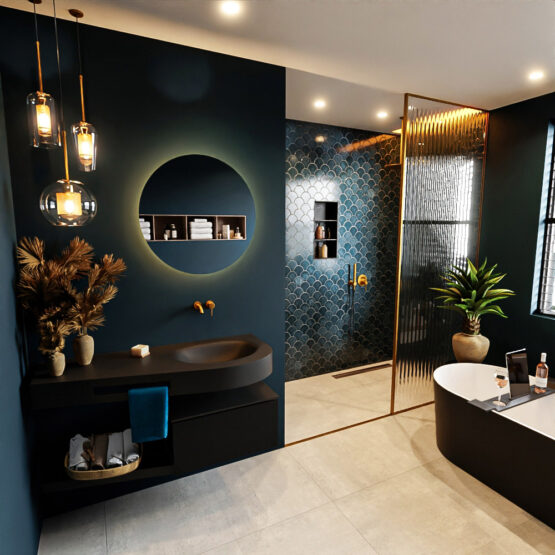 MONDIAZ RIVA 120cm mueble de baño / estante color Urban con 1 cajón. Lavabo DULCET Derecho sin orificio