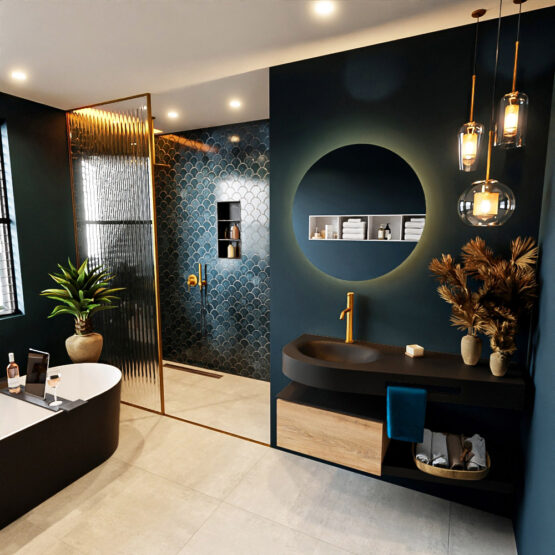 MONDIAZ RIVA 120cm mueble de baño / estante color Washed Oak con 1 cajón. Lavabo DULCET Izquierda 1 orificio