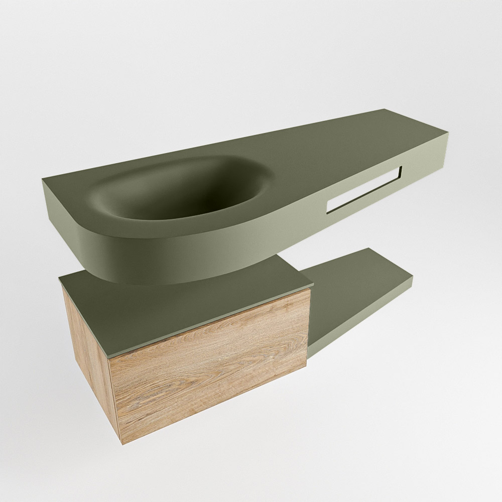 MONDIAZ RIVA 120cm mueble de baño / estante color Washed Oak con 1 cajón. Lavabo DULCET Izquierda sin orificio, color Army. - Imagen 4