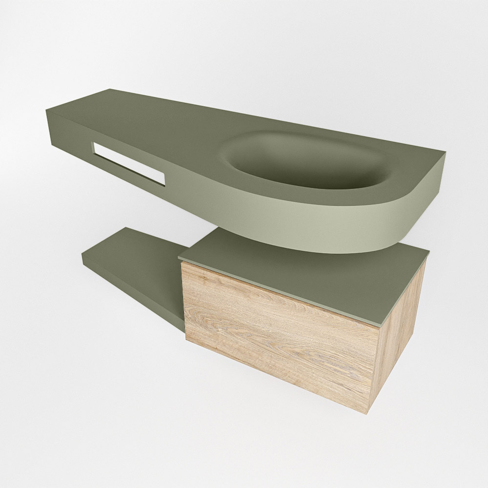 MONDIAZ RIVA 120cm mueble de baño / estante color Washed Oak con 1 cajón. Lavabo DULCET Derecho 1 orificio, color Army. - Imagen 4