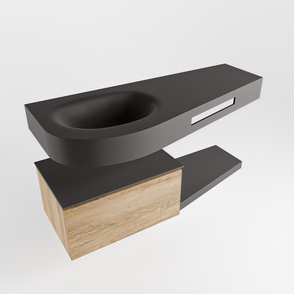 MONDIAZ RIVA 120cm mueble de baño / estante color Washed Oak con 1 cajón. Lavabo DULCET Izquierda sin orificio, color Dark Grey. - Imagen 4
