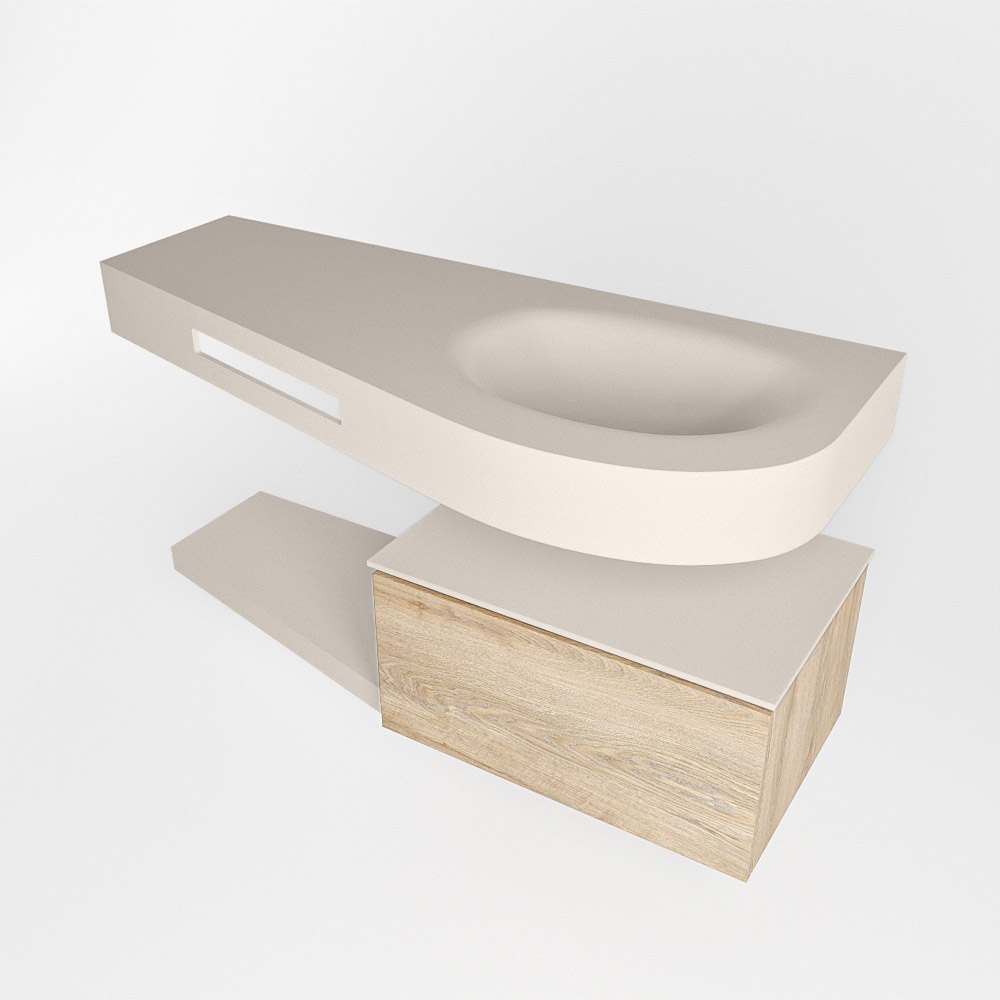 MONDIAZ RIVA 120cm mueble de baño / estante color Washed Oak con 1 cajón. Lavabo DULCET Derecho sin orificio, color Linen. 4 MONDIAZ RIVA 120cm mueble de baño / estante color Washed Oak con 1 cajón. Lavabo DULCET Derecho sin orificio, color Linen. - Imagen 4