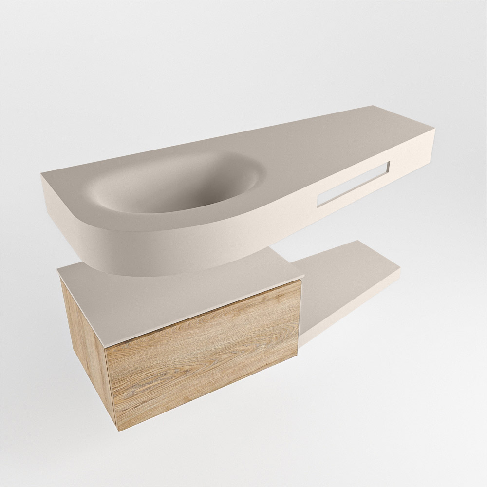 MONDIAZ RIVA 120cm mueble de baño / estante color Washed Oak con 1 cajón. Lavabo DULCET Izquierda 1 orificio, color Linen. 4 MONDIAZ RIVA 120cm mueble de baño / estante color Washed Oak con 1 cajón. Lavabo DULCET Izquierda 1 orificio, color Linen. - Imagen 4
