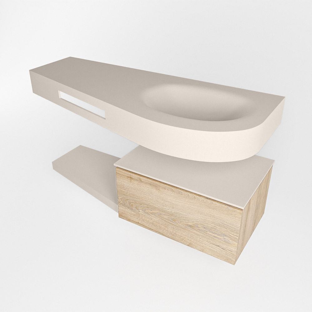 MONDIAZ RIVA 120cm mueble de baño / estante color Washed Oak con 1 cajón. Lavabo DULCET Derecho 1 orificio, color Linen. - Imagen 4