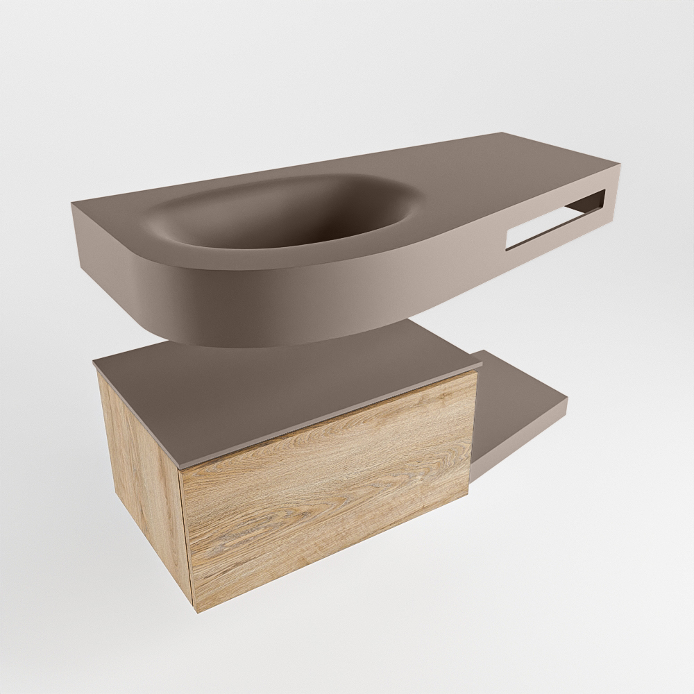 MONDIAZ RIVA 100cm mueble de baño / estante color Washed Oak con 1 cajón. Lavabo DULCET Izquierda sin orificio, color Smoke. - Imagen 4