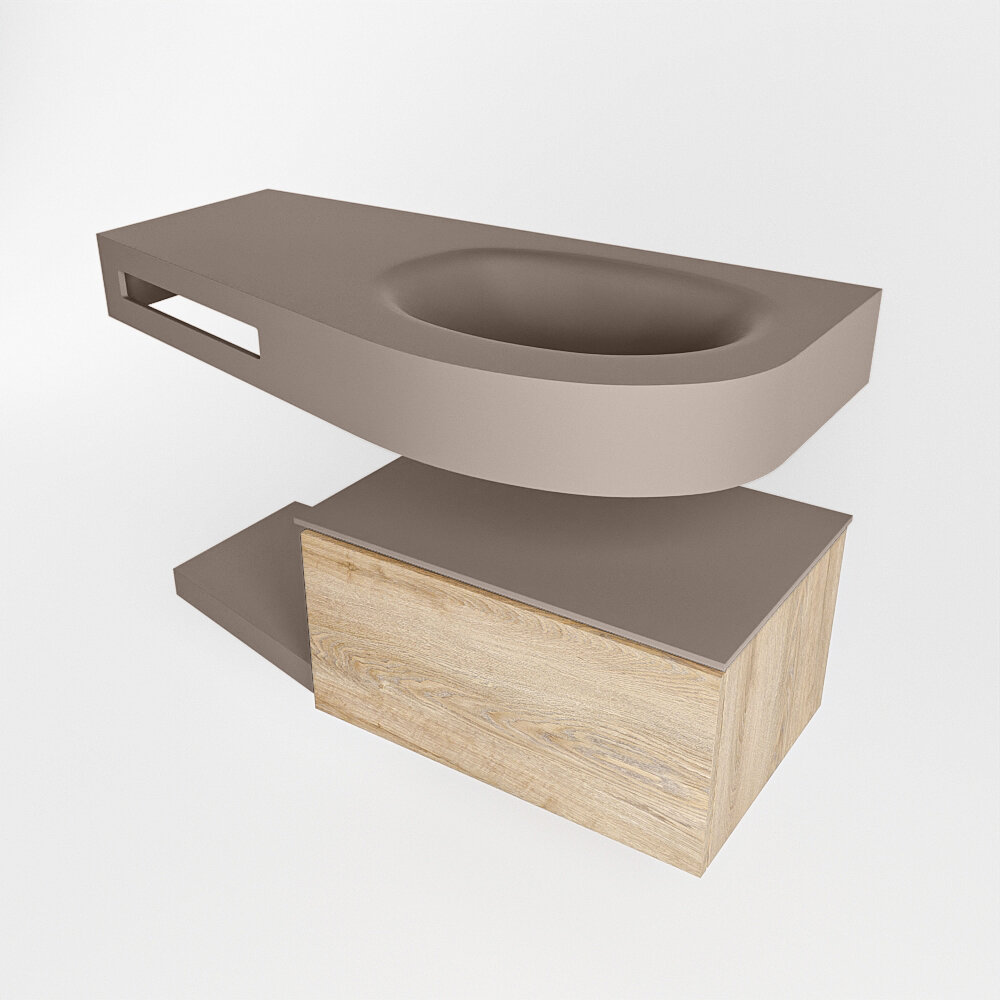 MONDIAZ RIVA 100cm mueble de baño / estante color Washed Oak con 1 cajón. Lavabo DULCET Derecho 1 orificio, color Smoke. - Imagen 4