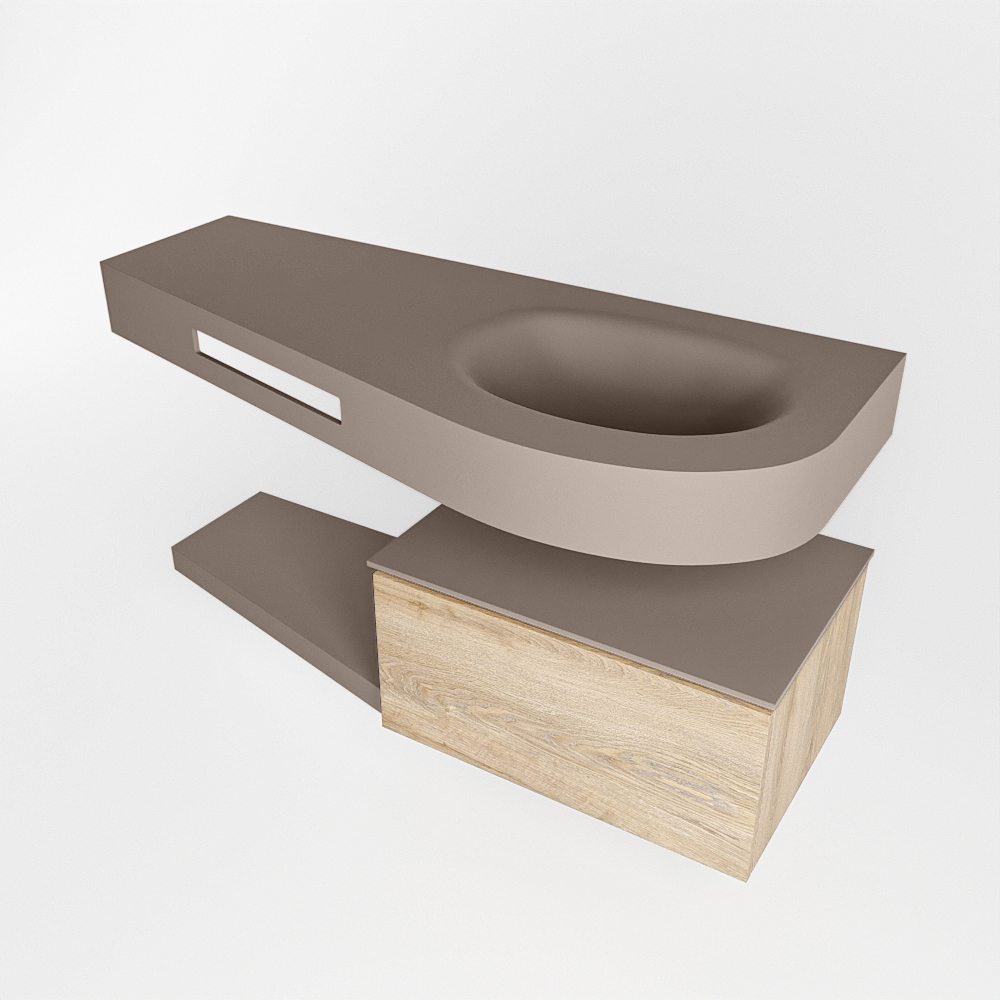 MONDIAZ RIVA 120cm mueble de baño / estante color Washed Oak con 1 cajón. Lavabo DULCET Derecho sin orificio, color Smoke. - Imagen 4