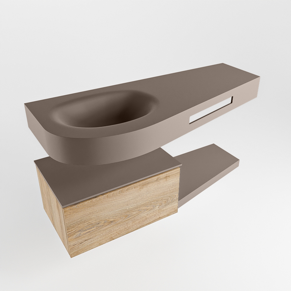 MONDIAZ RIVA 120cm mueble de baño / estante color Washed Oak con 1 cajón. Lavabo DULCET Izquierda 1 orificio, color Smoke. - Imagen 4