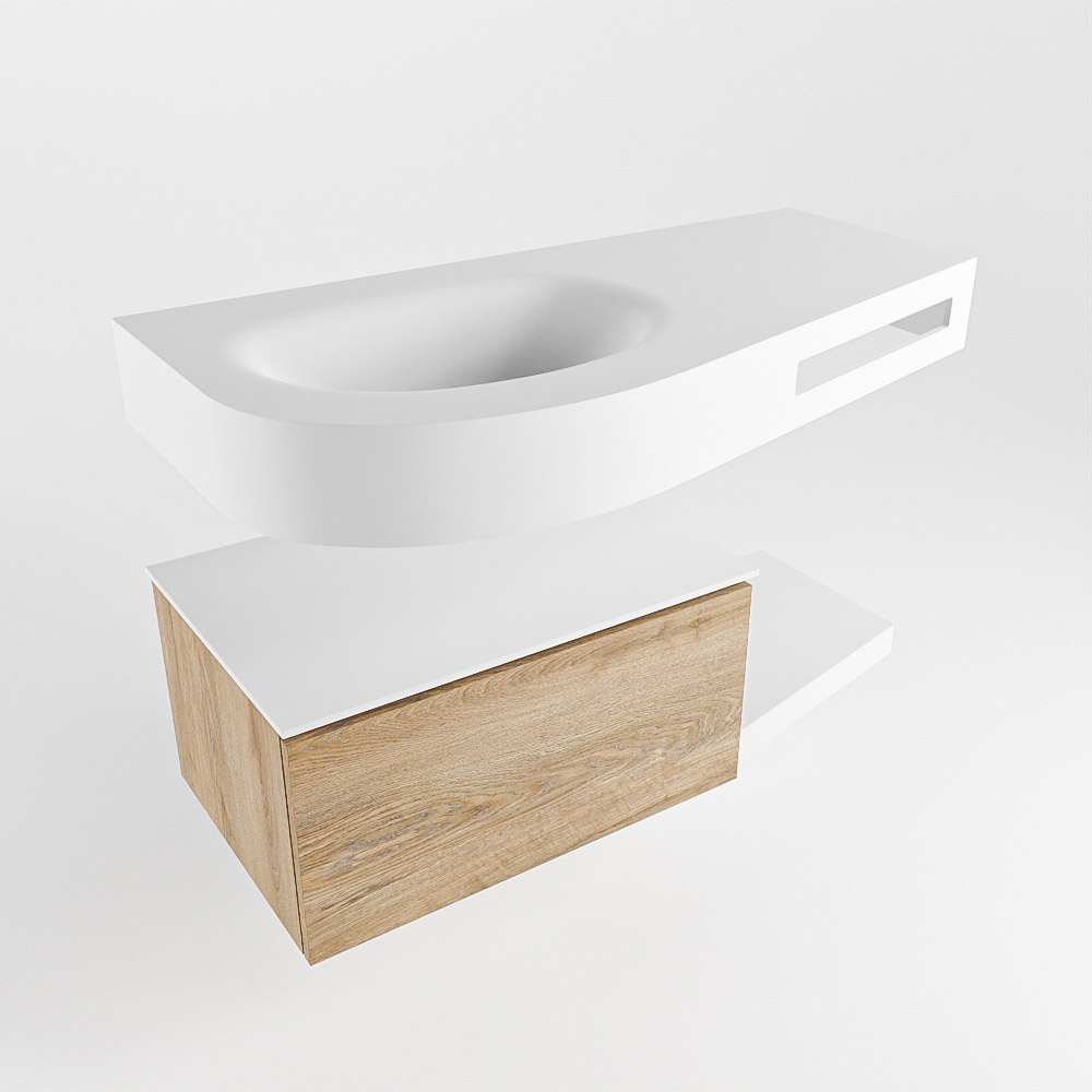MONDIAZ RIVA 100cm mueble de baño / estante color Washed Oak con 1 cajón. Lavabo DULCET Izquierda 1 orificio, color Talc. 4 MONDIAZ RIVA 100cm mueble de baño / estante color Washed Oak con 1 cajón. Lavabo DULCET Izquierda 1 orificio, color Talc. - Imagen 4
