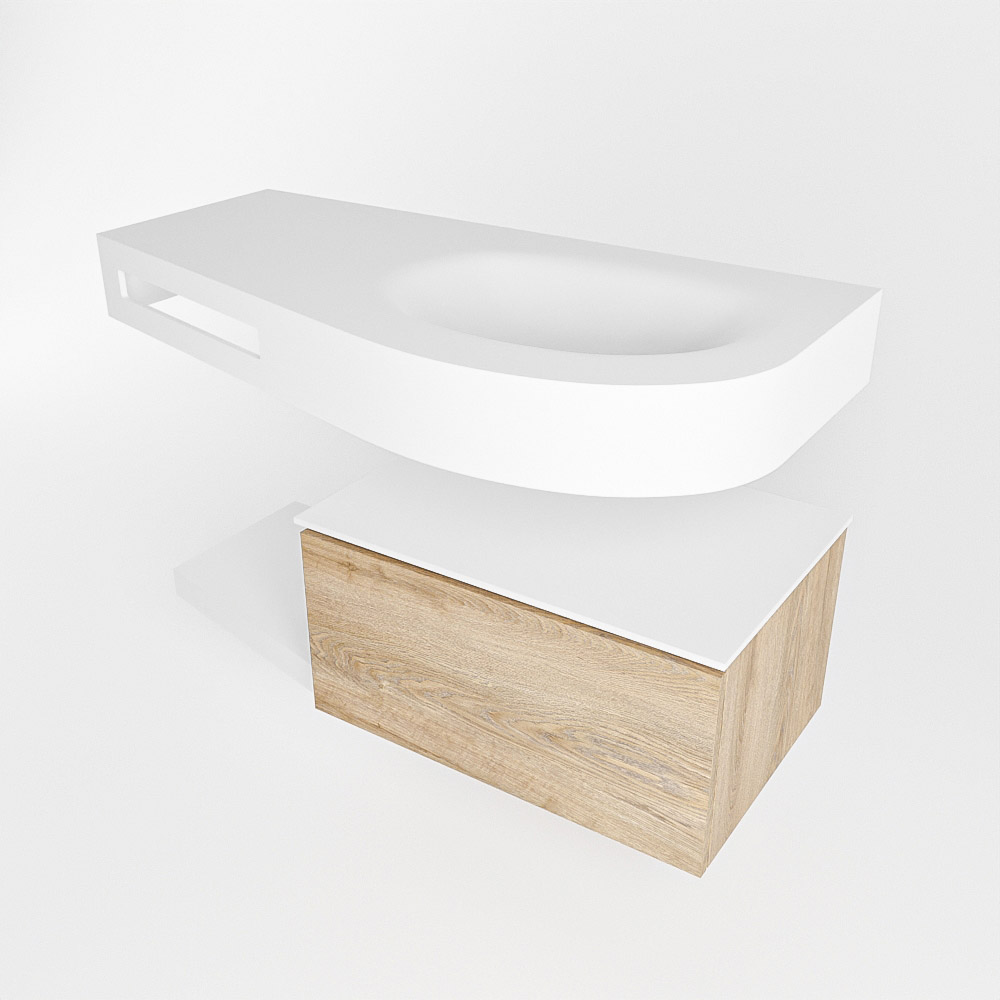 MONDIAZ RIVA 100cm mueble de baño / estante color Washed Oak con 1 cajón. Lavabo DULCET Derecho 1 orificio, color Talc. - Imagen 4