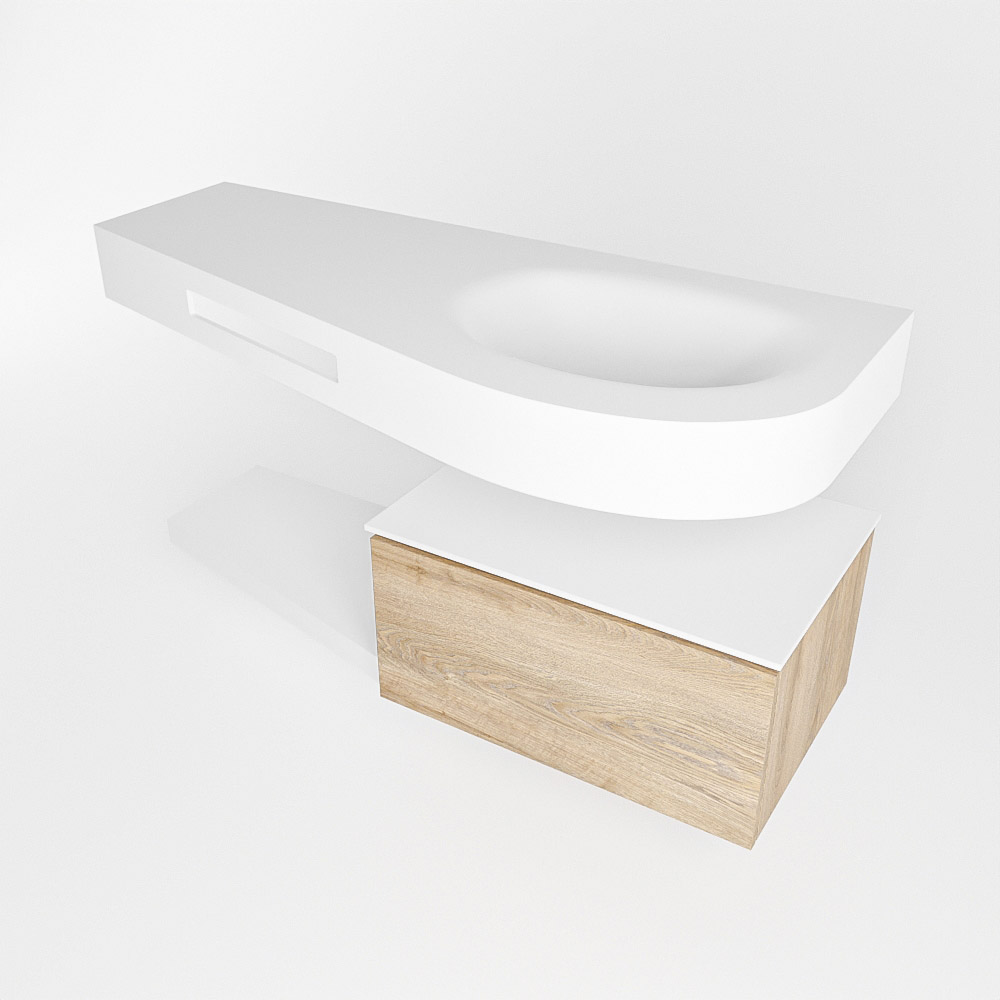 MONDIAZ RIVA 120cm mueble de baño / estante color Washed Oak con 1 cajón. Lavabo DULCET Derecho 1 orificio, color Talc. - Imagen 4