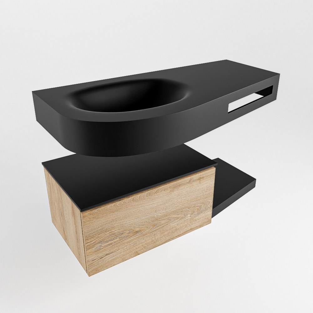 MONDIAZ RIVA 100cm mueble de baño / estante color Washed Oak con 1 cajón. Lavabo DULCET Izquierda 1 orificio, color Urban. 4 MONDIAZ RIVA 100cm mueble de baño / estante color Washed Oak con 1 cajón. Lavabo DULCET Izquierda 1 orificio, color Urban. - Imagen 4