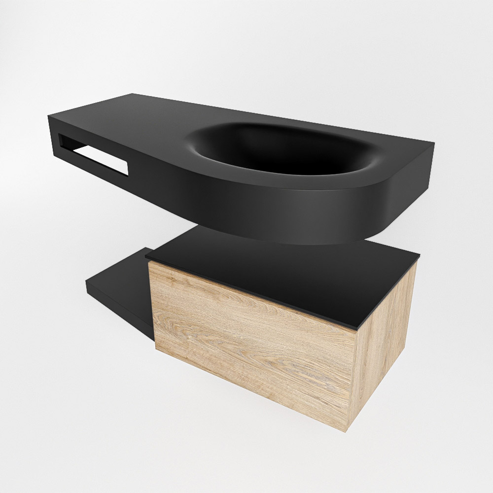 MONDIAZ RIVA 100cm mueble de baño / estante color Washed Oak con 1 cajón. Lavabo DULCET Derecho 1 orificio, color Urban. - Imagen 4