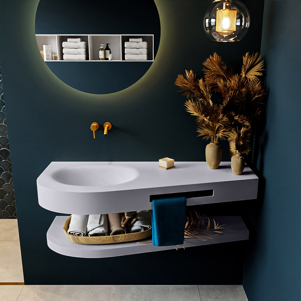 MONDIAZ RIVA 120cm lavabo con estante color Cale. Lavabo DULCET Izquierda sin orificio, color Cale. 3 MONDIAZ RIVA 120cm lavabo con estante color Cale. Lavabo DULCET Izquierda sin orificio, color Cale. - Imagen 3