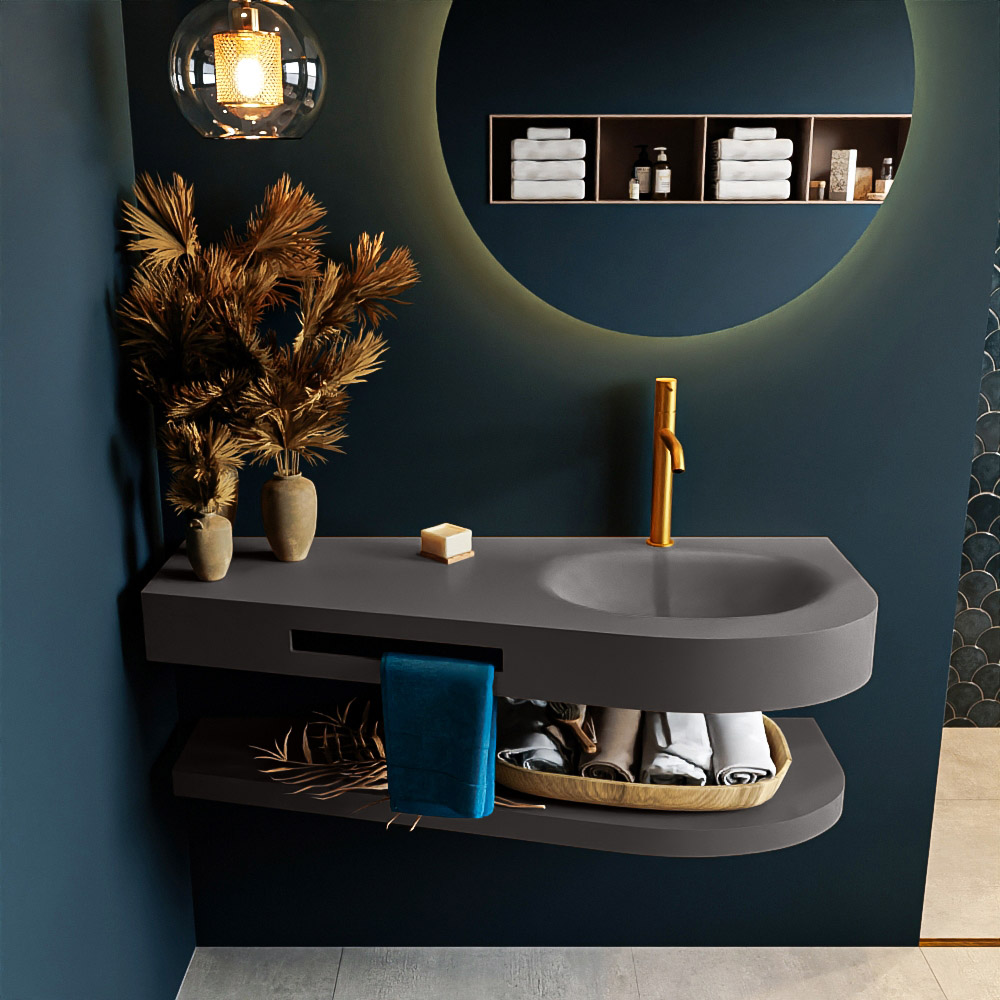 MONDIAZ RIVA 120cm lavabo con estante color Dark Grey. Lavabo DULCET Derecho 1 orificio, color Dark Grey. 3 MONDIAZ RIVA 120cm lavabo con estante color Dark Grey. Lavabo DULCET Derecho 1 orificio, color Dark Grey. - Imagen 3