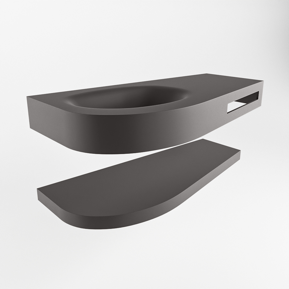 MONDIAZ RIVA 100cm lavabo con estante color Dark Grey. Lavabo DULCET Izquierda sin orificio, color Dark Grey. - Imagen 5