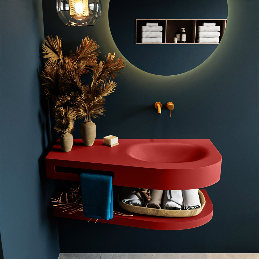 MONDIAZ RIVA 100cm lavabo con estante color Fire. Lavabo DULCET Derecho sin orificio, color Fire. 3 MONDIAZ RIVA 100cm lavabo con estante color Fire. Lavabo DULCET Derecho sin orificio, color Fire. - Imagen 3