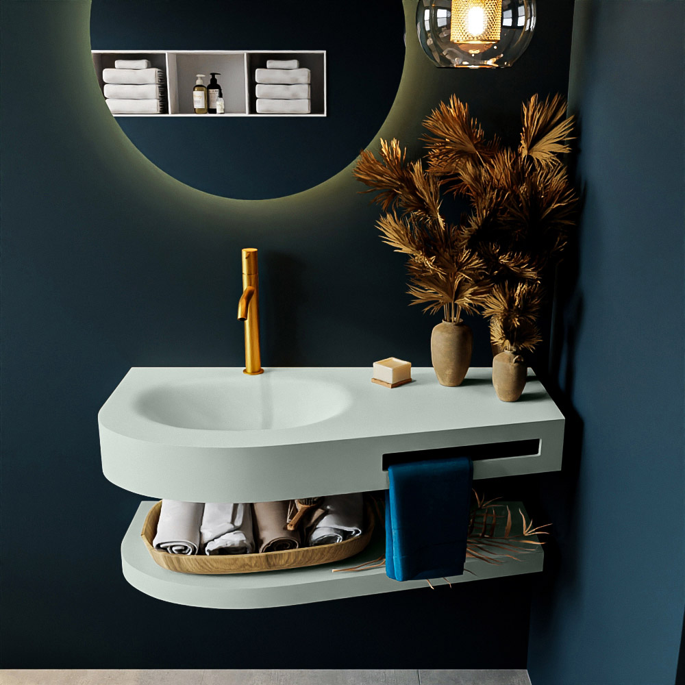 MONDIAZ RIVA 100cm lavabo con estante color Greey. Lavabo DULCET Izquierda 1 orificio, color Greey. 3 MONDIAZ RIVA 100cm lavabo con estante color Greey. Lavabo DULCET Izquierda 1 orificio, color Greey. - Imagen 3