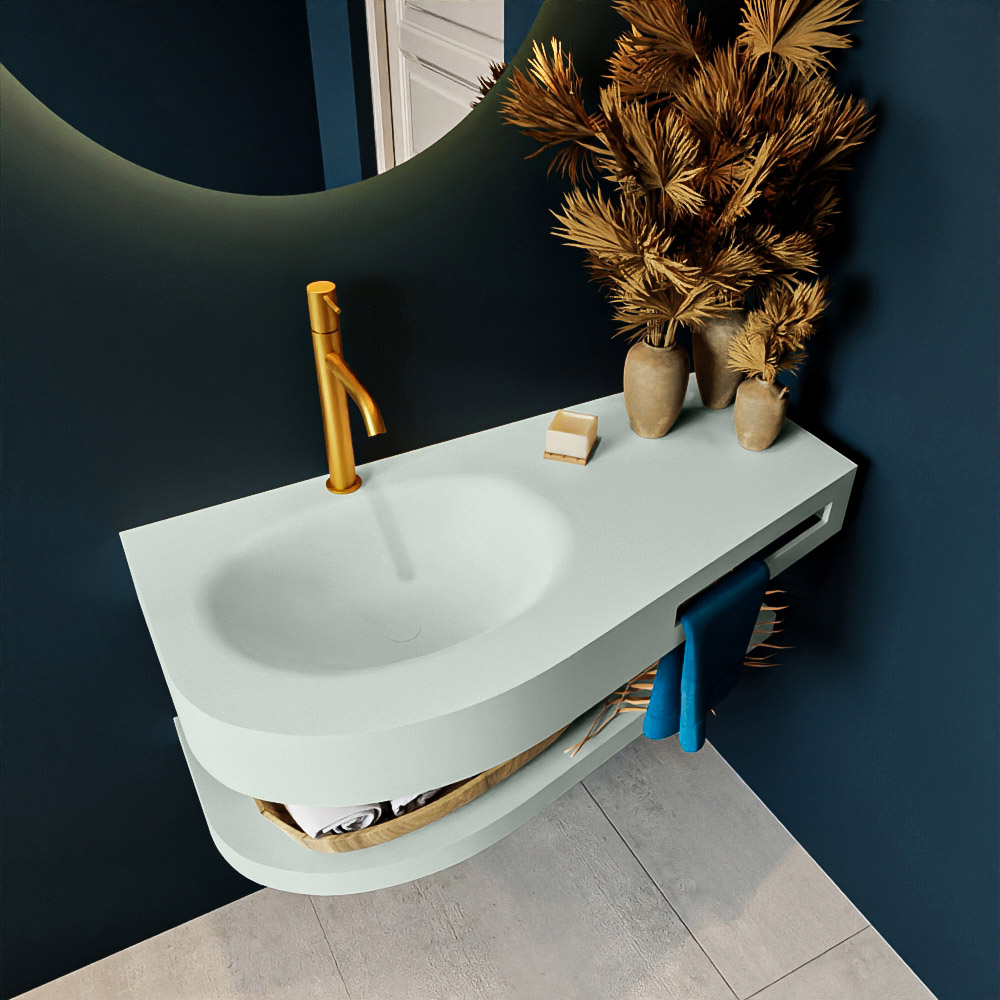 MONDIAZ RIVA 100cm lavabo con estante color Greey. Lavabo DULCET Izquierda 1 orificio, color Greey. 2 color Greey.