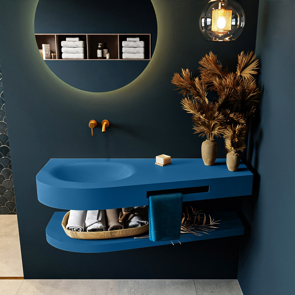 MONDIAZ RIVA 120cm lavabo con estante color Jeans. Lavabo DULCET Izquierda sin orificio, color Jeans. 3 MONDIAZ RIVA 120cm lavabo con estante color Jeans. Lavabo DULCET Izquierda sin orificio, color Jeans. - Imagen 3