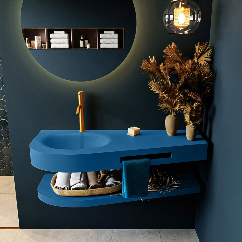 MONDIAZ RIVA 120cm lavabo con estante color Jeans. Lavabo DULCET Izquierda 1 orificio, color Jeans. 3 MONDIAZ RIVA 120cm lavabo con estante color Jeans. Lavabo DULCET Izquierda 1 orificio, color Jeans. - Imagen 3