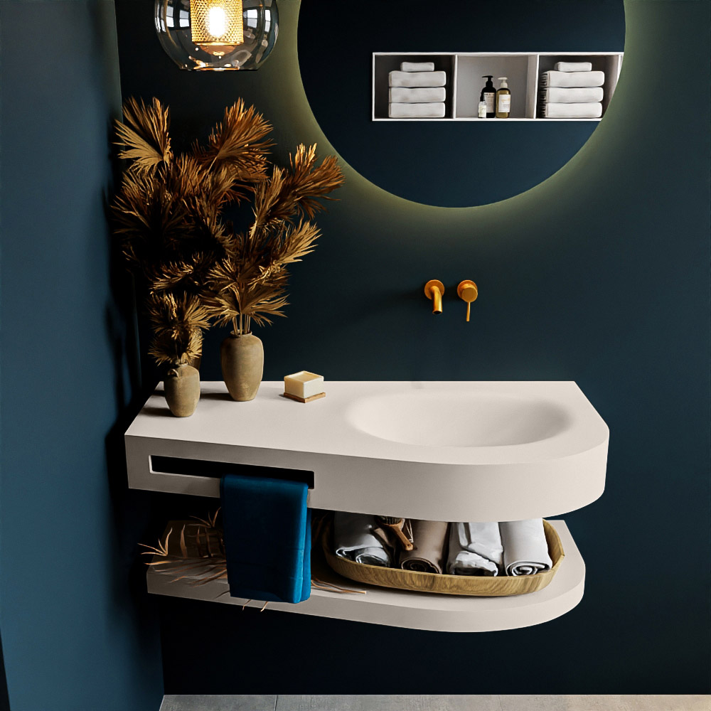 MONDIAZ RIVA 100cm lavabo con estante color Linen. Lavabo DULCET Derecho sin orificio, color Linen. 3 MONDIAZ RIVA 100cm lavabo con estante color Linen. Lavabo DULCET Derecho sin orificio, color Linen. - Imagen 3