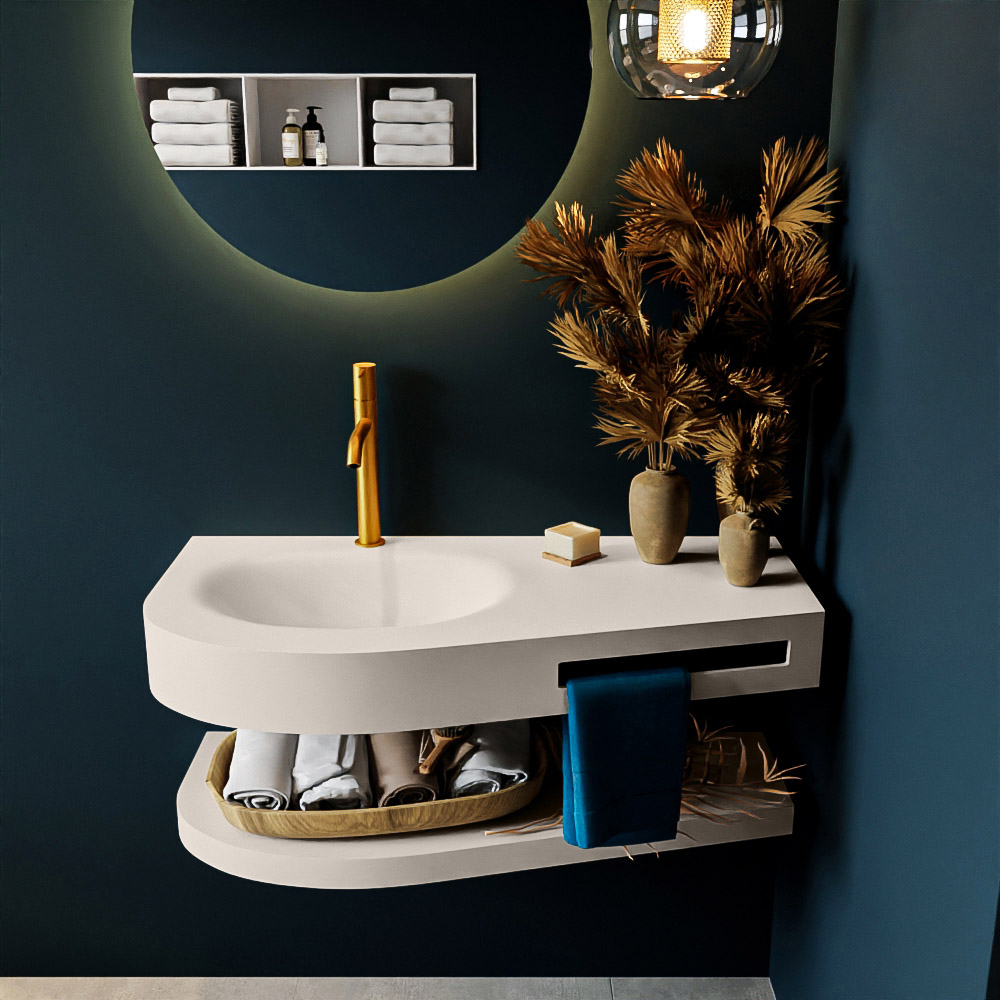 MONDIAZ RIVA 100cm lavabo con estante color Linen. Lavabo DULCET Izquierda 1 orificio, color Linen. 3 MONDIAZ RIVA 100cm lavabo con estante color Linen. Lavabo DULCET Izquierda 1 orificio, color Linen. - Imagen 3