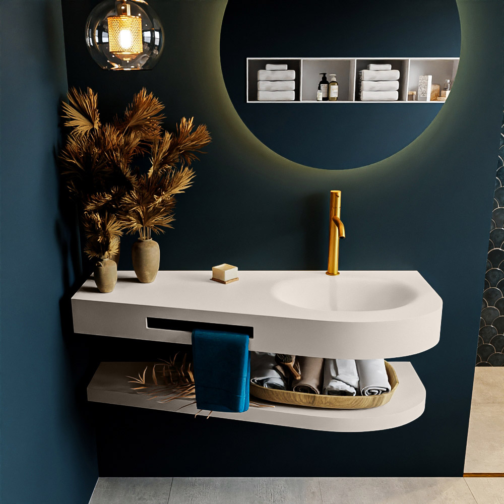 MONDIAZ RIVA 120cm lavabo con estante color Linen. Lavabo DULCET Derecho 1 orificio, color Linen. 3 MONDIAZ RIVA 120cm lavabo con estante color Linen. Lavabo DULCET Derecho 1 orificio, color Linen. - Imagen 3