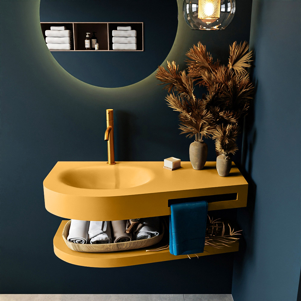 MONDIAZ RIVA 100cm lavabo con estante color Ocher. Lavabo DULCET Izquierda 1 orificio, color Ocher. 3 MONDIAZ RIVA 100cm lavabo con estante color Ocher. Lavabo DULCET Izquierda 1 orificio, color Ocher. - Imagen 3