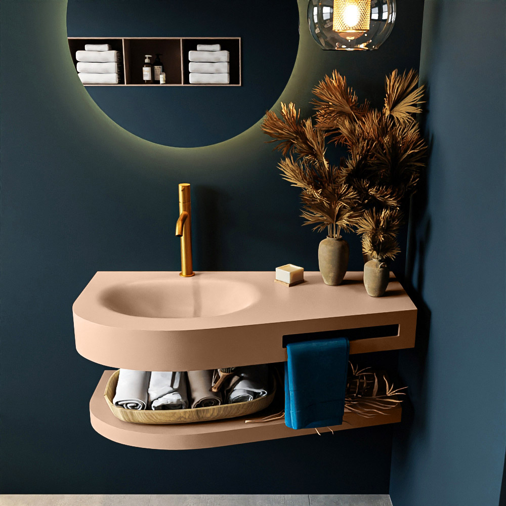 MONDIAZ RIVA 100cm lavabo con estante color Rosee. Lavabo DULCET Izquierda 1 orificio, color Rosee. 3 MONDIAZ RIVA 100cm lavabo con estante color Rosee. Lavabo DULCET Izquierda 1 orificio, color Rosee. - Imagen 3