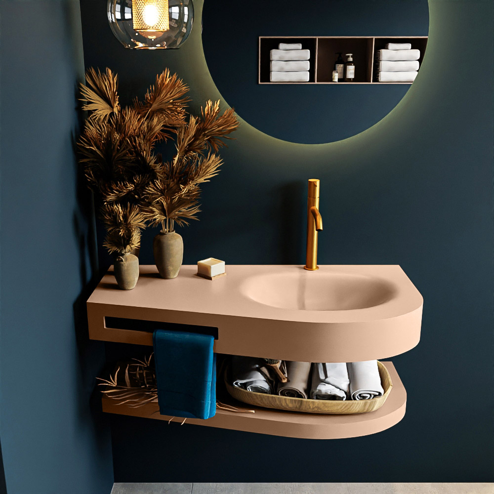 MONDIAZ RIVA 100cm lavabo con estante color Rosee. Lavabo DULCET Derecho 1 orificio, color Rosee. 3 MONDIAZ RIVA 100cm lavabo con estante color Rosee. Lavabo DULCET Derecho 1 orificio, color Rosee. - Imagen 3