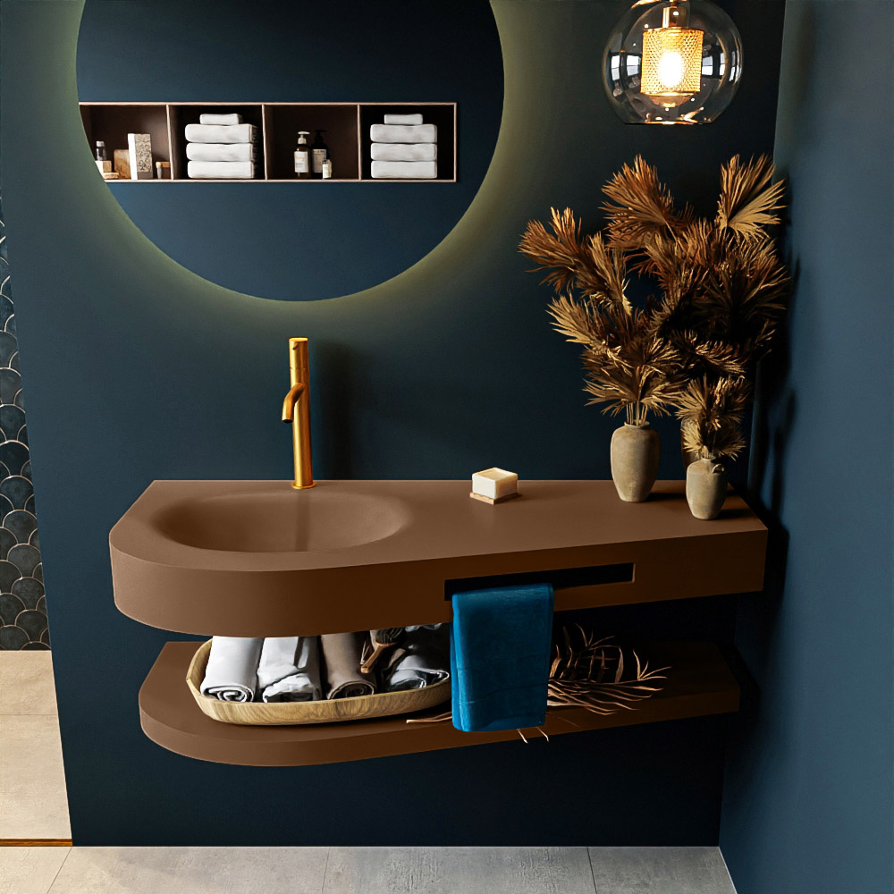 MONDIAZ RIVA 120cm lavabo con estante color Rust. Lavabo DULCET Izquierda 1 orificio, color Rust. 3 MONDIAZ RIVA 120cm lavabo con estante color Rust. Lavabo DULCET Izquierda 1 orificio, color Rust. - Imagen 3