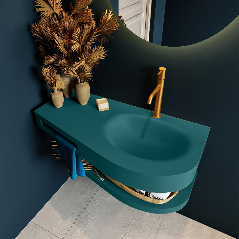 MONDIAZ RIVA 100cm lavabo con estante color Smag. Lavabo DULCET Derecho 1 orificio, color Smag. 2 color Smag.