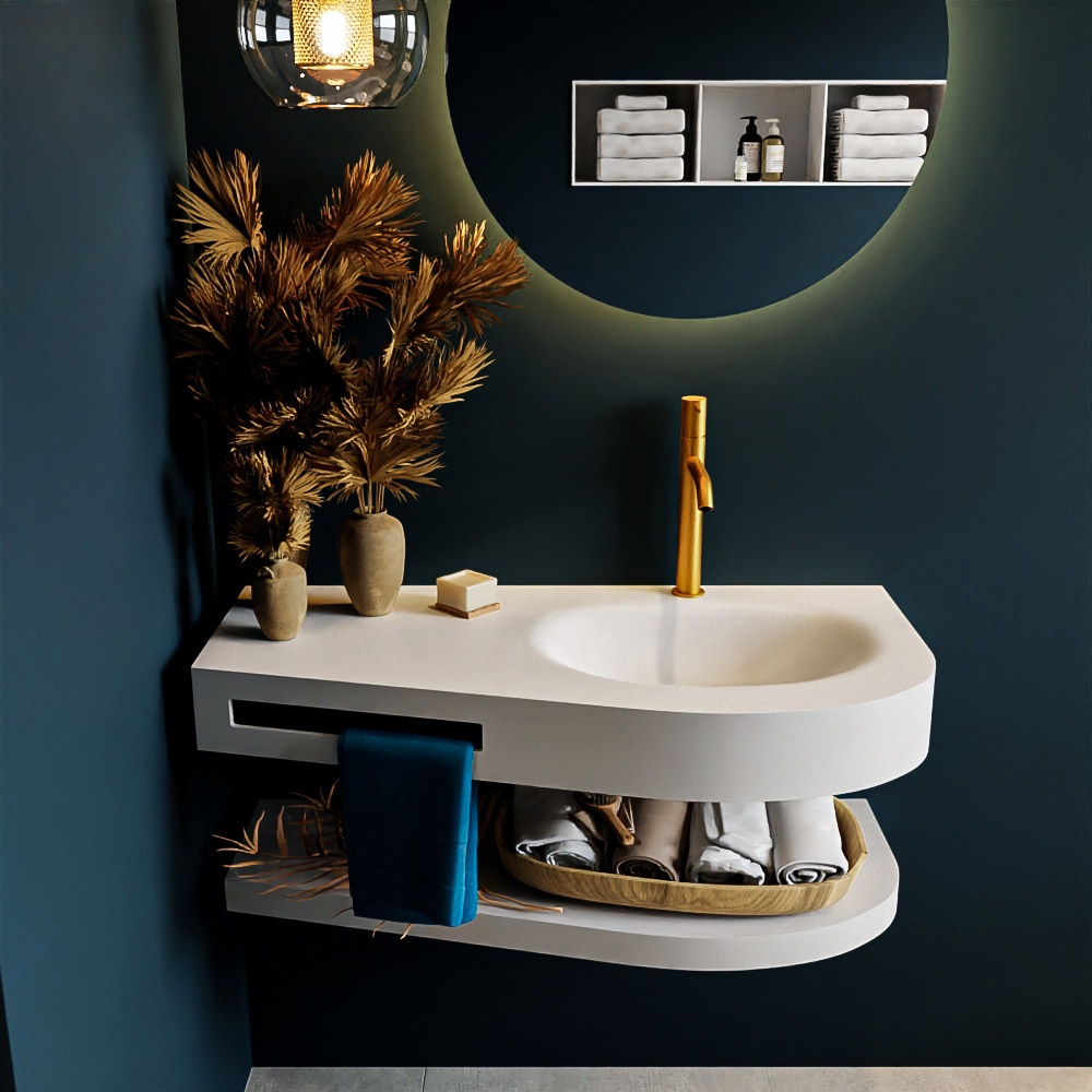 MONDIAZ RIVA 100cm lavabo con estante color Talc. Lavabo DULCET Derecho 1 orificio, color Talc. 3 MONDIAZ RIVA 100cm lavabo con estante color Talc. Lavabo DULCET Derecho 1 orificio, color Talc. - Imagen 3