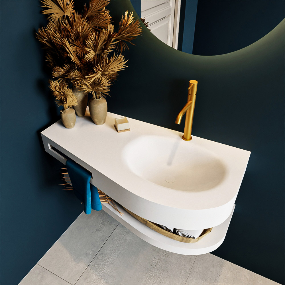 MONDIAZ RIVA 100cm lavabo con estante color Talc. Lavabo DULCET Derecho 1 orificio, color Talc. 2 color Talc.