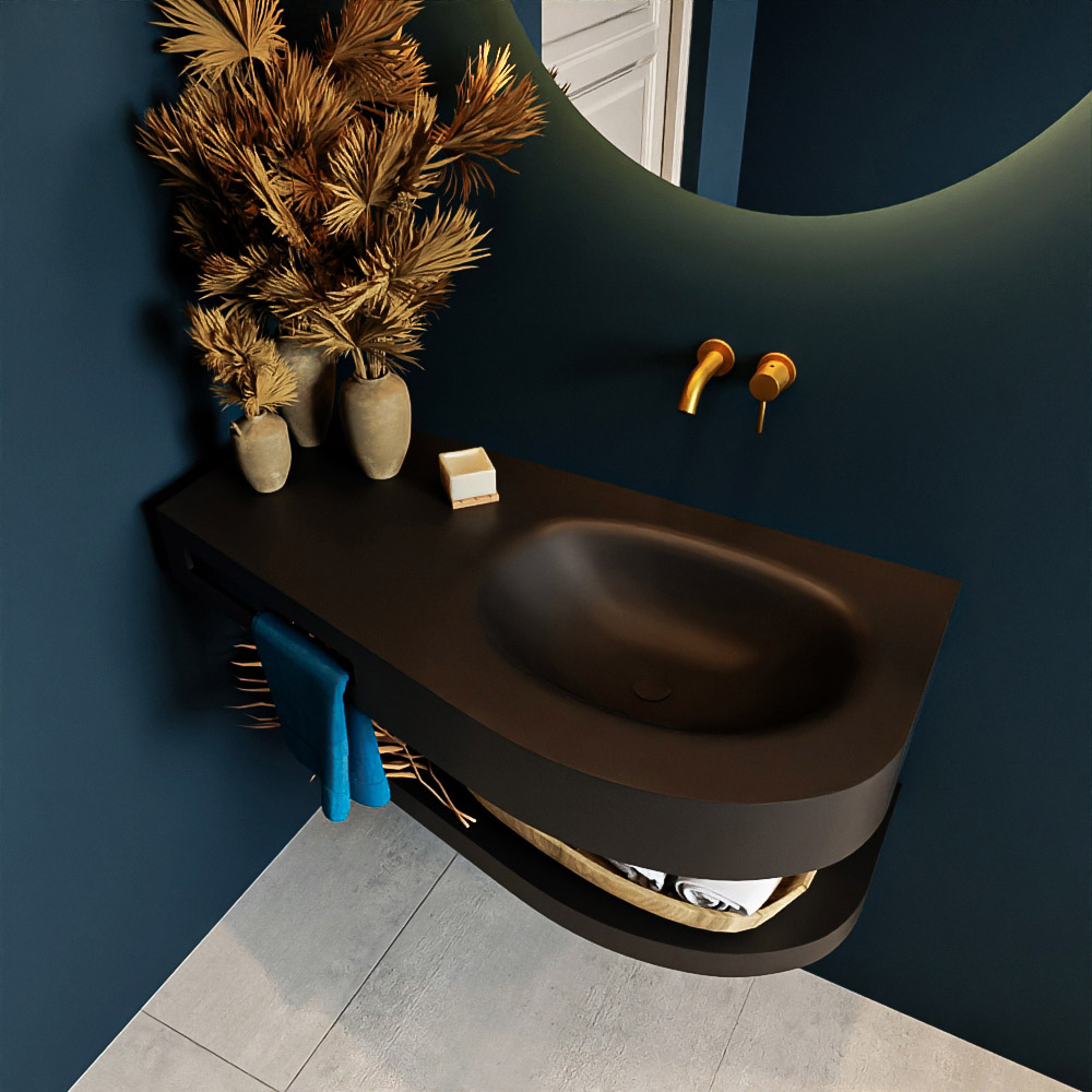MONDIAZ RIVA 100cm lavabo con estante color Urban. Lavabo DULCET Derecho sin orificio, color Urban. 2 color Urban.