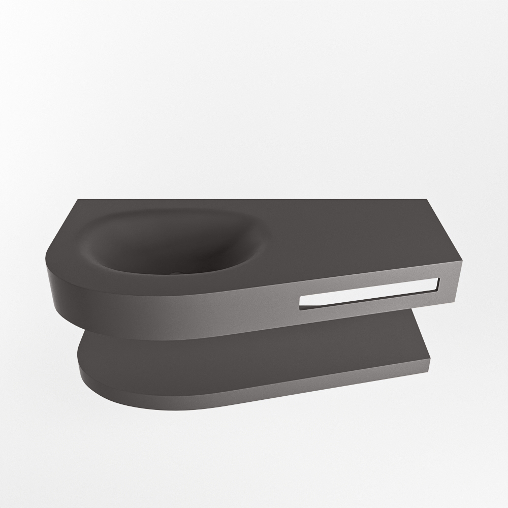 MONDIAZ RIVA 100cm lavabo con estante color Dark Grey. Lavabo DULCET Izquierda sin orificio, color Dark Grey. - Imagen 4