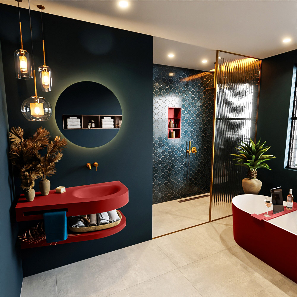 MONDIAZ RIVA 100cm lavabo con estante color Fire. Lavabo DULCET Derecho sin orificio, color Fire. 1 MONDIAZ RIVA 100cm lavabo con estante color Fire. Lavabo DULCET Derecho sin orificio