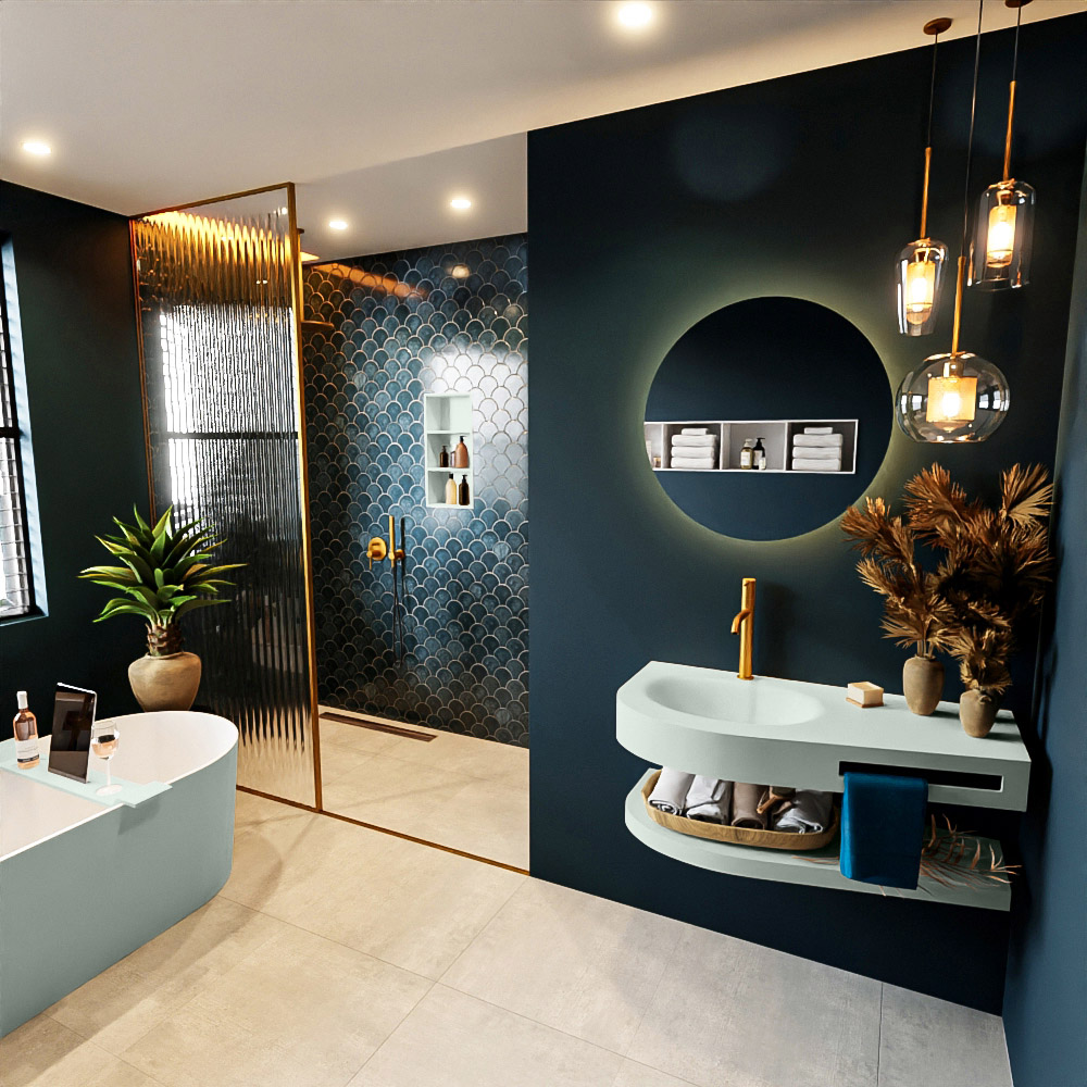 MONDIAZ RIVA 100cm lavabo con estante color Greey. Lavabo DULCET Izquierda 1 orificio, color Greey. 1 MONDIAZ RIVA 100cm lavabo con estante color Greey. Lavabo DULCET Izquierda 1 orificio
