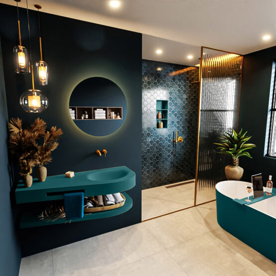 MONDIAZ RIVA 120cm lavabo con estante color Smag. Lavabo DULCET Derecho sin orificio