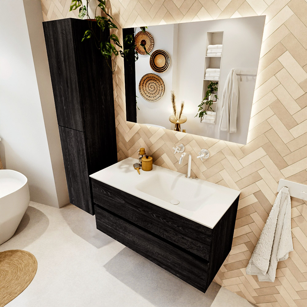 MONDIAZ VICA 100cm mueble de baño Antracite 2 cajones. Lavabo CLOUD Derecho 1 orificio color Talc con espejo LED. 1 MONDIAZ VICA 100cm mueble de baño Antracite 2 cajones. Lavabo CLOUD Derecho 1 orificio color Talc con espejo LED.
