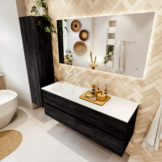 MONDIAZ VICA 140cm mueble de baño Antracite 4 cajones. Lavabo CLOUD Izquierda sin orificio