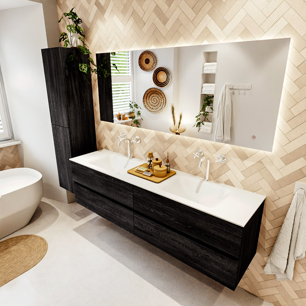 MONDIAZ VICA 180cm mueble de baño Antracite 4 cajones. Lavabo CLOUD Doble 2 orificios, color Talc. 1 MONDIAZ VICA 180cm mueble de baño Antracite 4 cajones. Lavabo CLOUD Doble 2 orificios