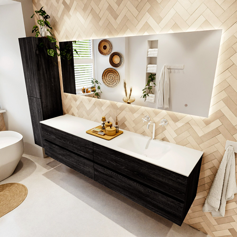 MONDIAZ VICA 200cm mueble de baño Antracite 4 cajones. Lavabo CLOUD Derecho 1 orificio, color Talc. 1 MONDIAZ VICA 200cm mueble de baño Antracite 4 cajones. Lavabo CLOUD Derecho 1 orificio